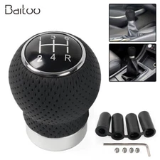 Black Leather Manual Automobile 5-Speed Gear Stick Shift Knob Shifter Lever Kit