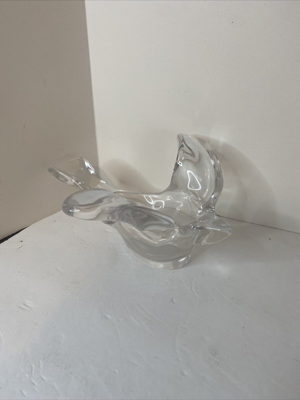 Princess House Lead Crystal Flying Bird Dove Bowl Candy Votive Dish Clear Glass