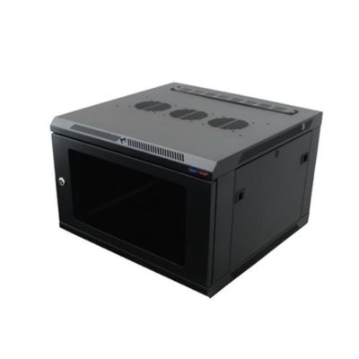 Wandmontage Rack Gehäuse 6 HE, 600 mm/24 Zoll tief, M6 RackSchiene, schwarz, Glastür