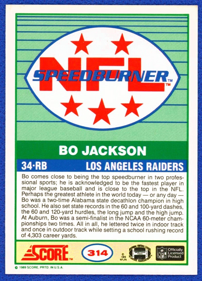 SpeedBurner 1989 Score #314 Bo Jackson Running Back Los