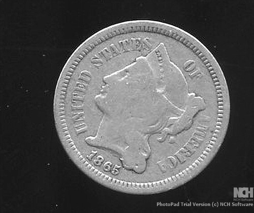 1865 US Civil War Date 3 Cent Nickel