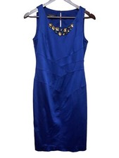 Nine West Blue Jeweled Sleeveless Sheath Dress Knee Length Women's Size 4