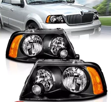 Black Headlights Headlamps Left Right Pair Set for 03-06 Lincoln Navigator