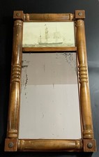 Antique Federal Split Column Mirror W/Sperm Whaling Benjamin Clifford Watercolor