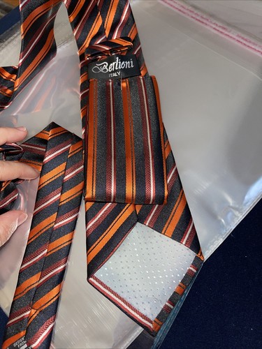 Berlioni TIE Striped Microfiber Made in Italy, Designer Tie, Brown/orange, - Picture 4 of 6