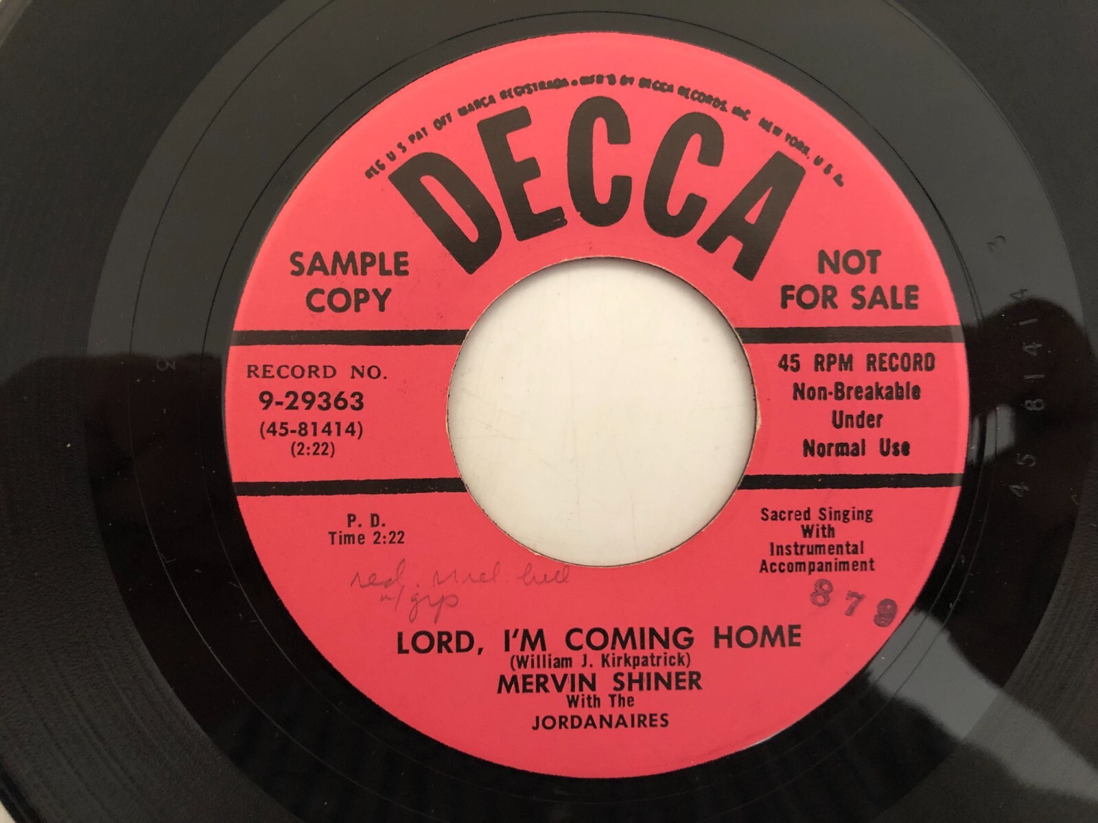 '51 Country Gospel 45 MERVIN SHINER Lord I'm Coming Home DECCA hear