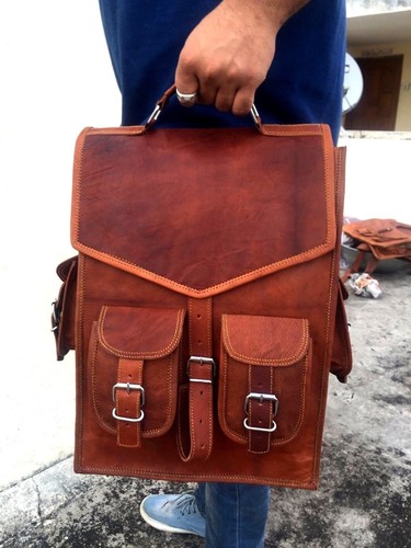 Sac à Dos Homme Vintage En Cuir Véritable Marron - Pour Ordinateur Portable