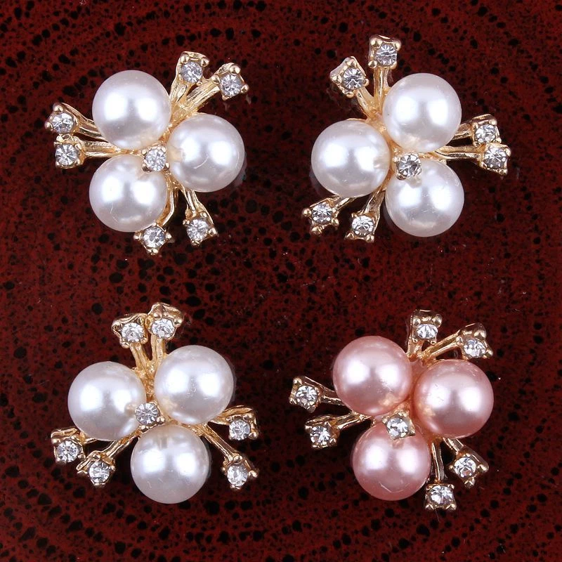 20pcs 20mm Bling Alloy Rhinestone Buttons Mini Bright Pearl Button For Wedding - Image 3 of 4