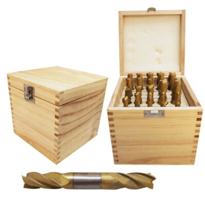 20 Pc Hss Tin Coated End Mill Set, 2 Flute and 4 Flute 3/16''-3/4''