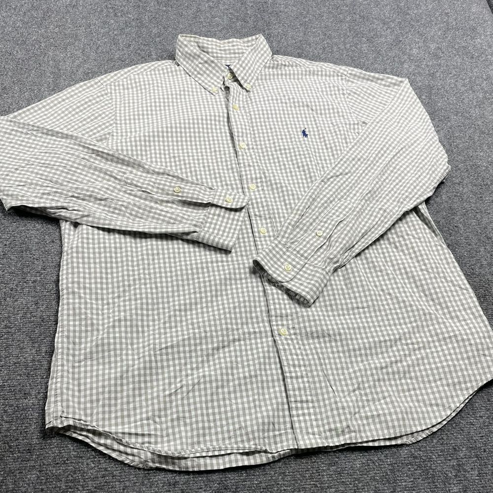 Ralph Lauren Classic Fit Grey Check Long Sleeve Collared Shirt for Men Size XL