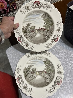2 Charming England by Crown Dinner plates Tewkesbury