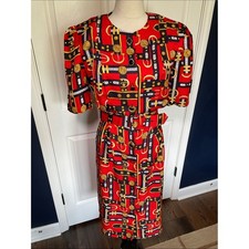 Adrianna Papell Red, Black & Gold Belted Midi Dress