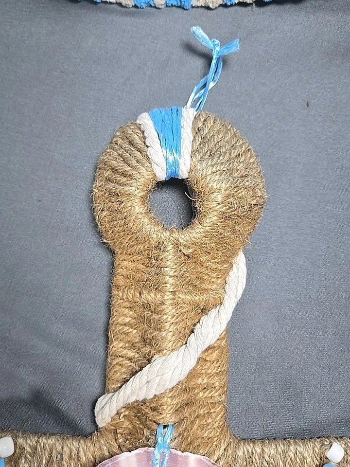 Juego de decoración de pared con ancla náutica y corona de estrellas de mar yute conchas marinas playa decoración del hogar Foto 4 de 4