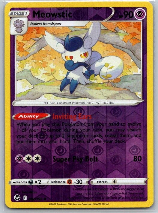 Meowstic 082/195 Uncommon Silver Tempest Pokemon Reverse Holo Near Mint