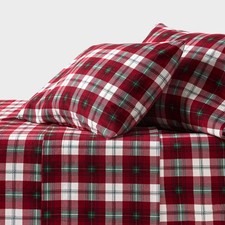 Queen Holiday Flannel Sheet Set Red Plaid - Threshold