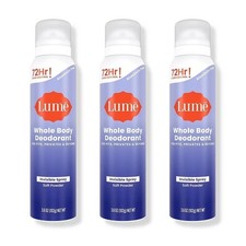 Lume 3 Pack Whole Body Deodorant Invisible Spray Soft Powder 3.6oz Aluminum Free