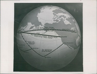 Pan Am Map Globe Great Circle Sphere Charter Route Tokyo Seattle Line Photo 7x9