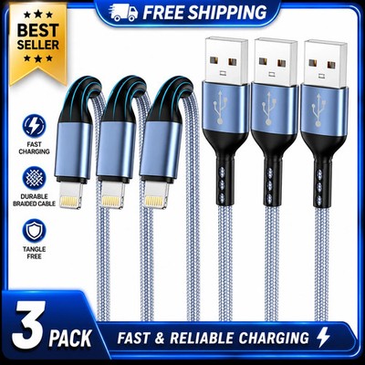 iPhone Charger 3pack 10FT Apple MFi Certified Nylon Braided Lightning Cable Fast