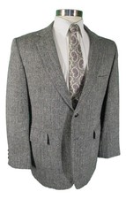 Harris Tweed Vintage Mens Charcoal Herringbone 2 Btn Wool Blazer 44R