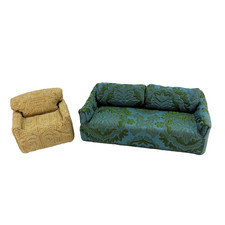 Vtg Wood Clothe 1970s Wood built Furniture Retro Couch chair Set 5" - 11"