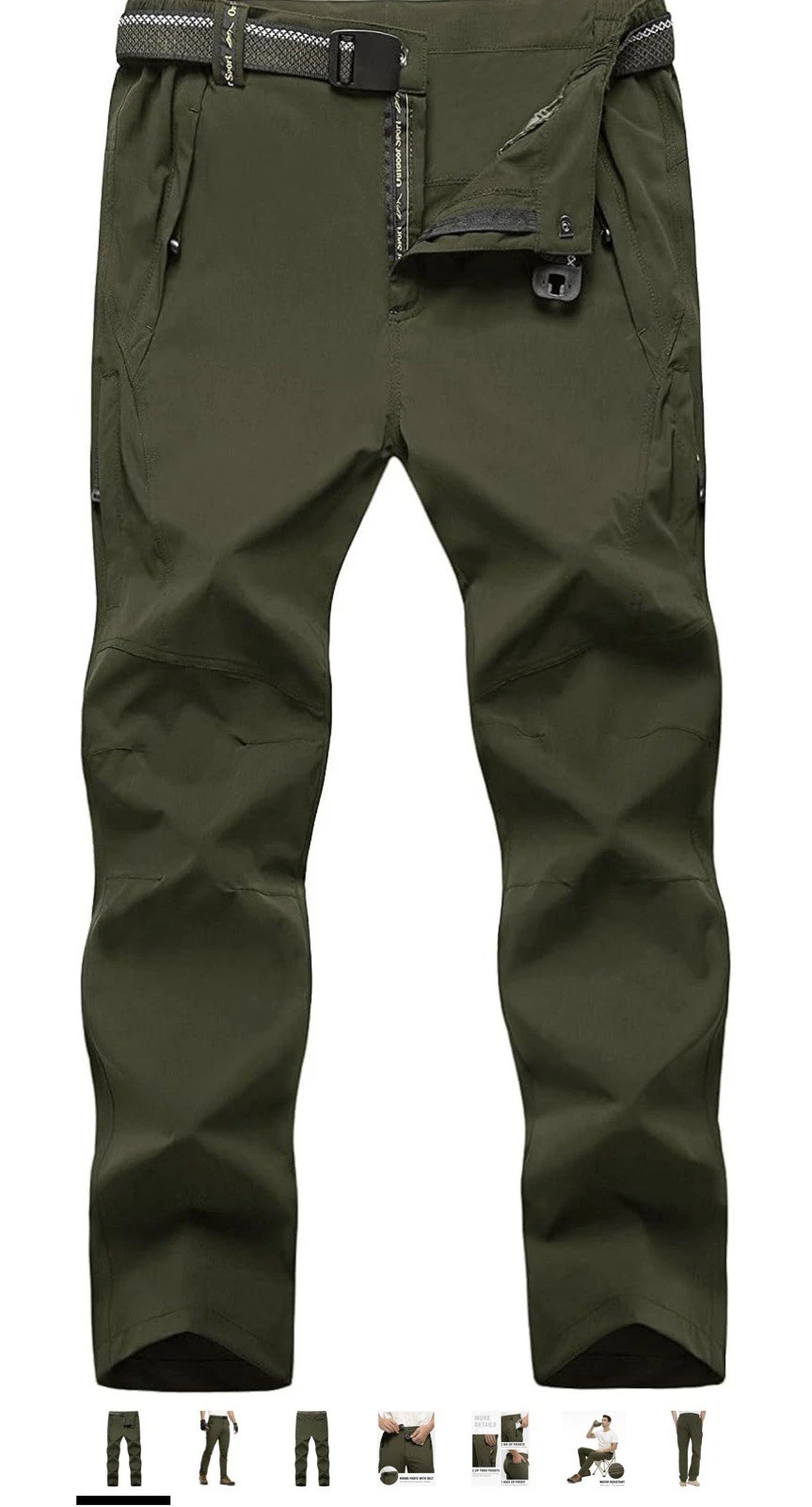 TBMPOY Men's Lightweight Hiking Pants With Belt 5 Zip Pockets Waterproof Outdoor
