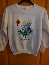 Vintage 90s Hand Painted Texas Bluebonnet Sweatshirt Size Small READ