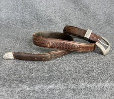 VTG Onyx By Brighton Western Belt Men  s 36 Brown Inlay Braid Leather Buckle USA