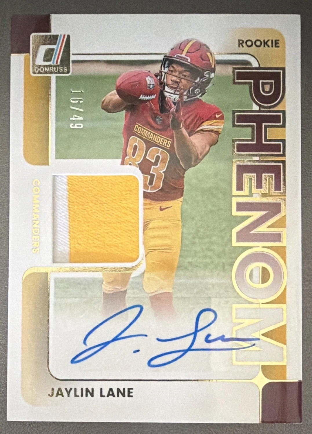 Panini 2025 Donruss Jaylin Lane Commanders RC Auto Jersey Prime /49 PJA-JLE