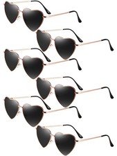 6 Pairs Heart Shaped Sunglasses Metal Frame Retro Glasses for Women