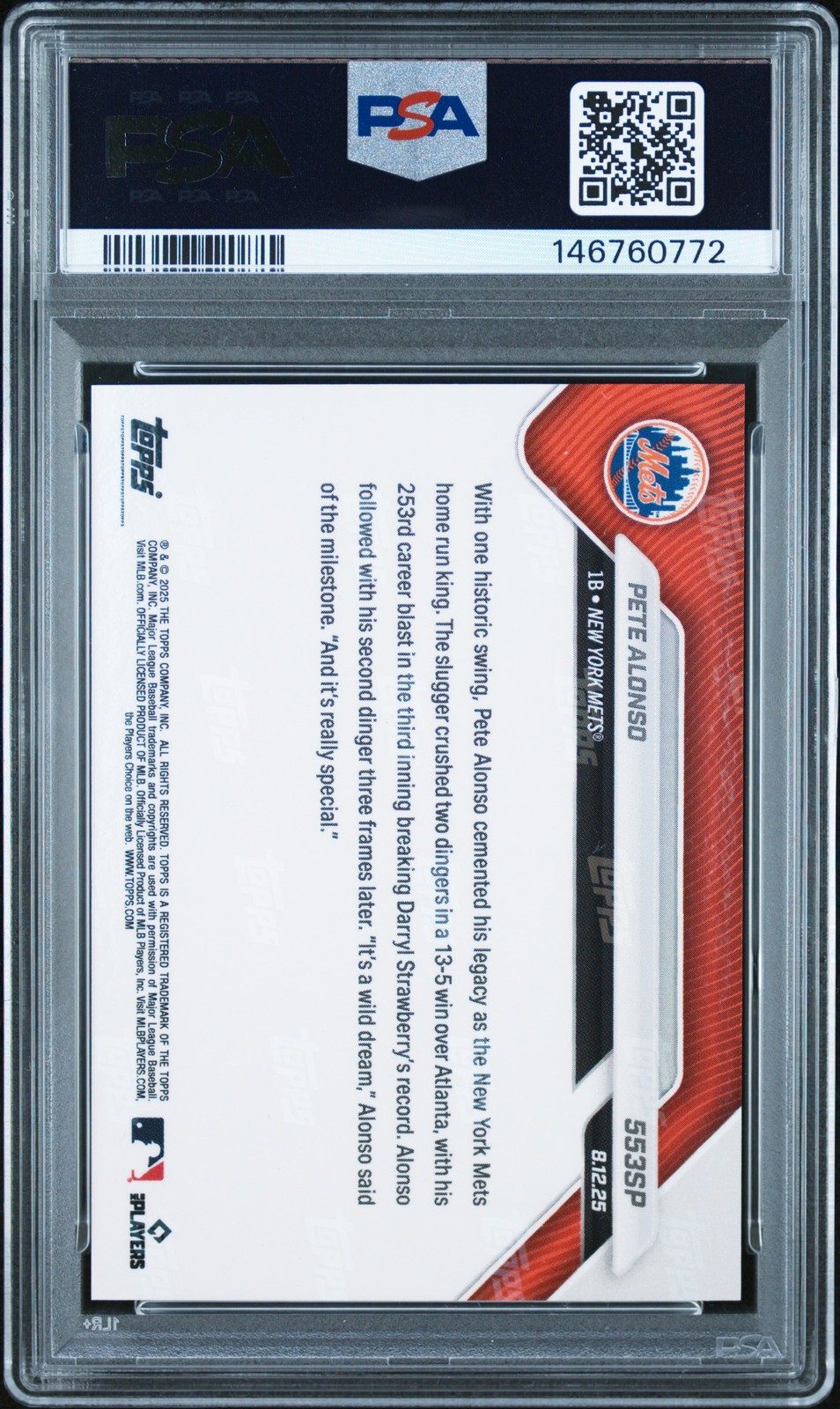 2025 TOPPS NOW #553SP PETE ALONSO PSA 10 view 2