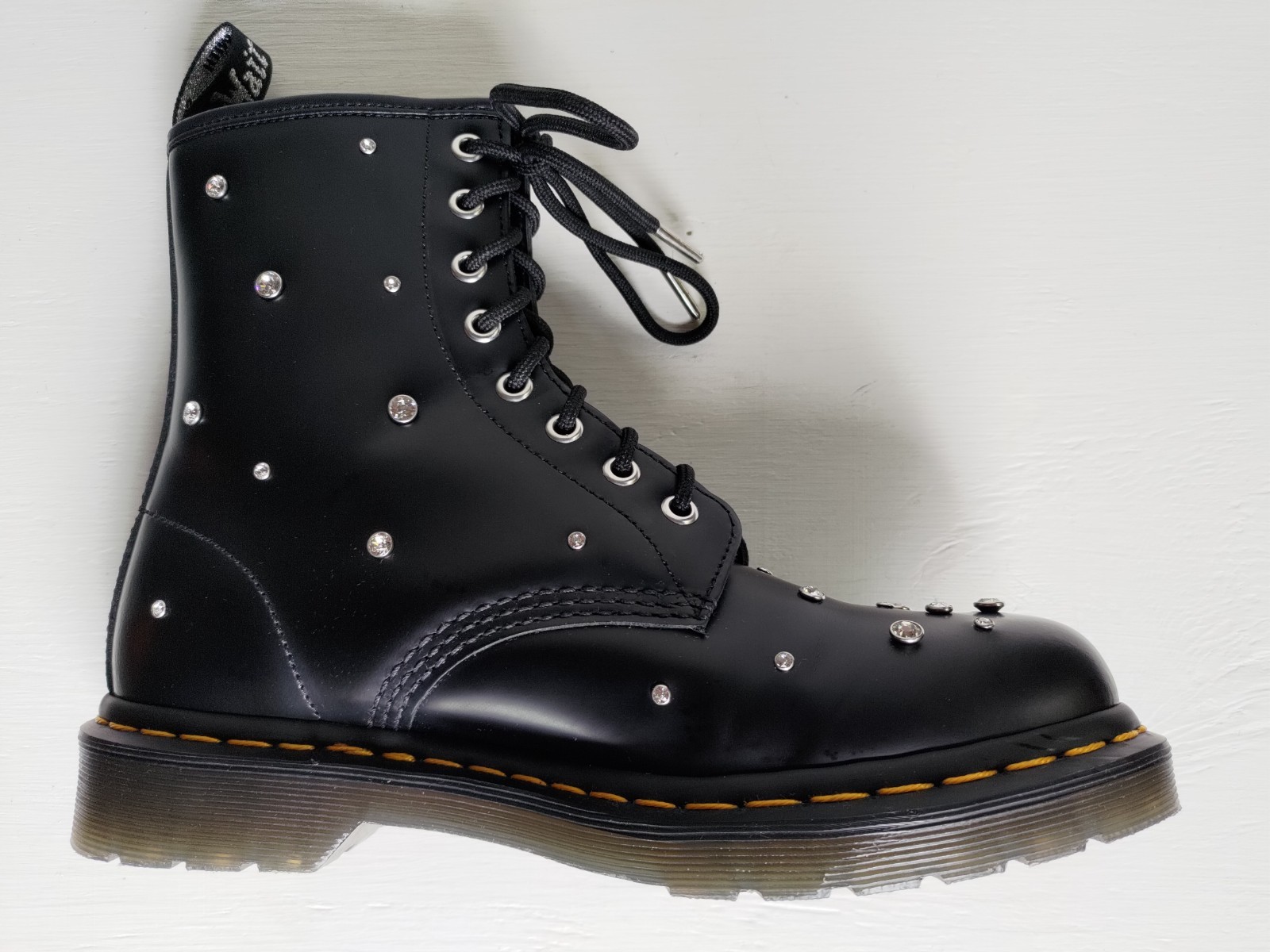 #1 DOC DR. MARTENS SWAROVSKI CRYSTALS SMOOTH BLACK LEATHER BOOTS SIZE 7UK image 2