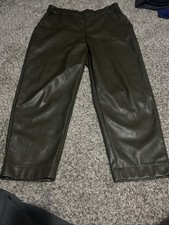 A New Day Womens Large Pants Black Patent Leather Faux High Waist