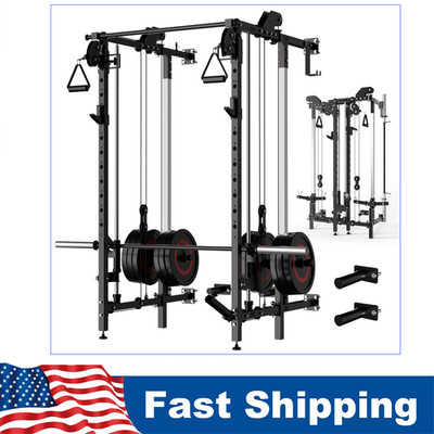 Garvee Folding Squat Rack Wall Mounted Power Rack W/ Pulley System & Pull Up Bar