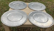 Antique Pewter Large Charger Plates, Set of 4 With Rope Design on Edge 