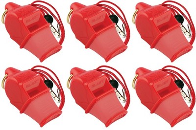 Fox 40 Sonik Blast CMG 3-Chamber Pealess Whistle + Lanyard, Red (6-Pack)