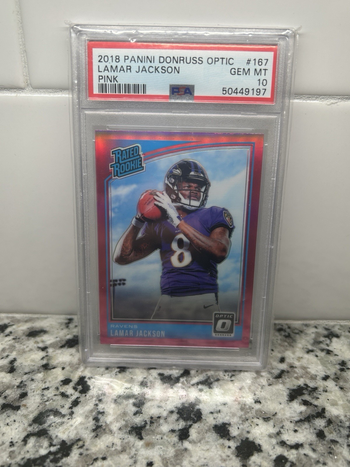 2018 Donruss Optic Rated Rookie Pink Lamar Jackson #167 PSA 10
