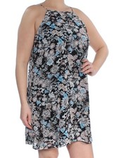 KENSIE Womens Beige Floral Sleeveless Square Neck Mini Shift Dress Size: L