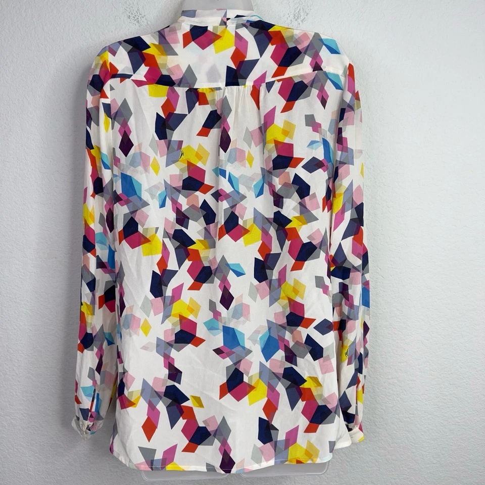 Camisa Trina Turk Mujer L Colorida Seda Geométrica Artística Drapeada Carrera Lujo Foto 2 de 4