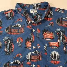 Retro Friday 13th Scary Shirt Creepy Co Button Down S/S Jason Horror Blue Sz 2X