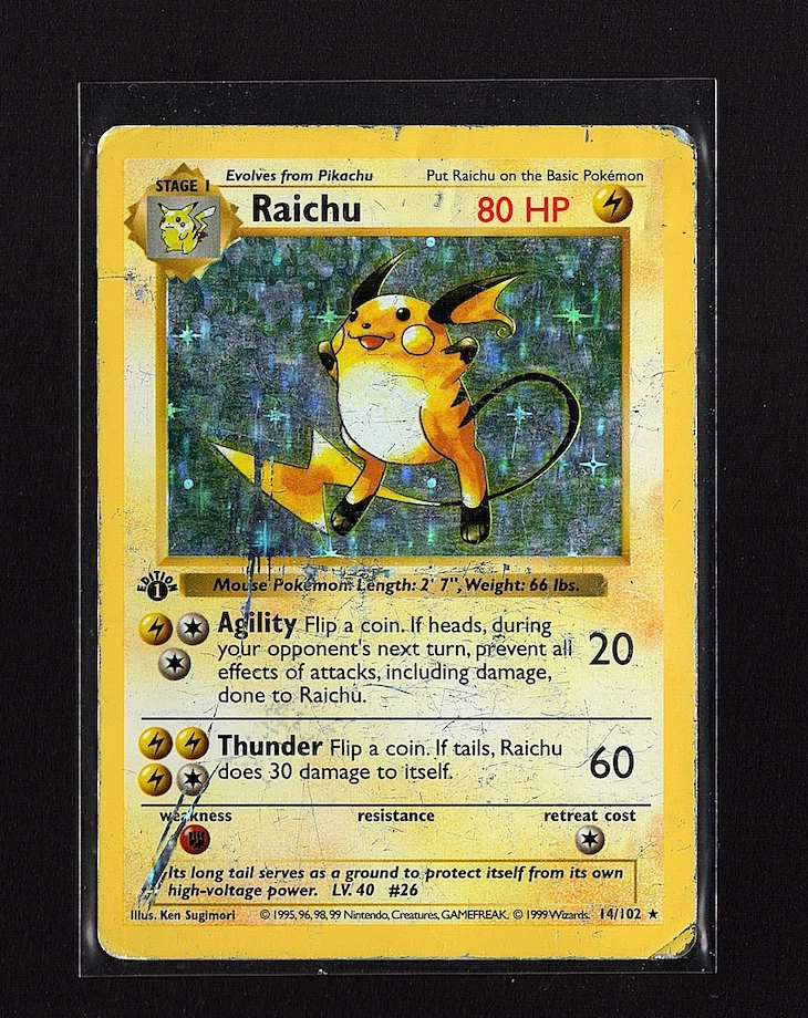 Raichu Pokémon TCG Shadowless Individual Collectible Card Game