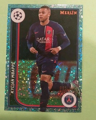 2023-24 Merlin UEFA #92 Kylian Mbappe -Aqua Speckle Refractor /199-PSG France