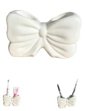 Bowtie Toothbrush Holder,Cute 2 Slots Ceramic Personalized Bow Bathroom White