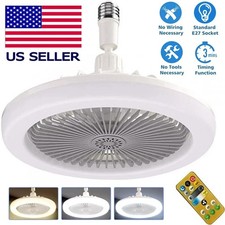 10" Adjustable E27 Socket Ceiling Fan Dimmable LED Light Remote Cooling Fan Lamp