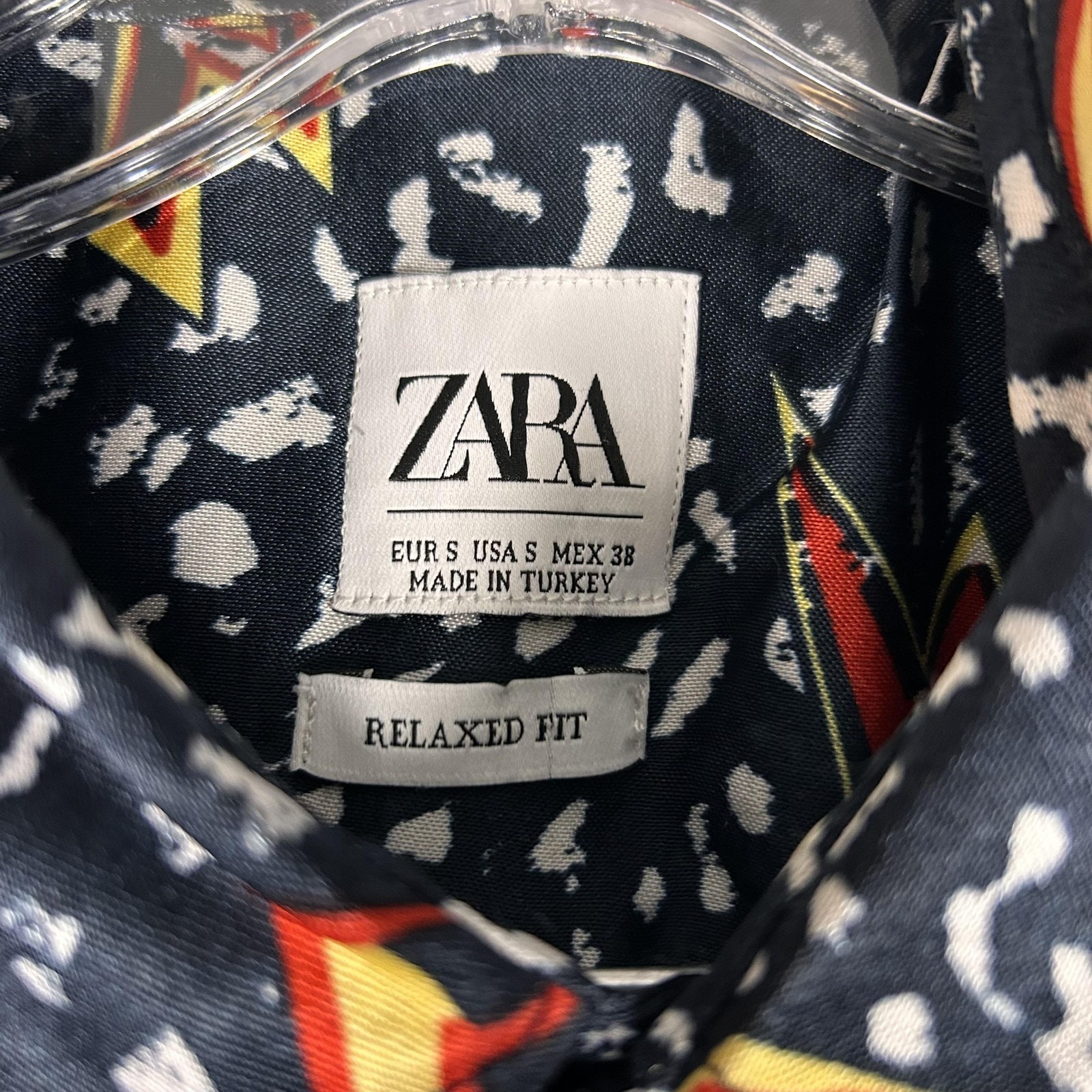 Zara Shirt Mens Small Black Lightning Bolt Print Relaxed Fit Button Up Casual image 3