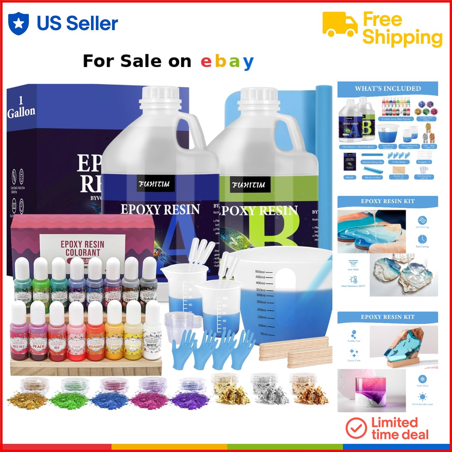 1 Gal Clear High Gloss Bubble-Free Epoxy Resin Kit for Art & Jewelry