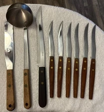 Robinson Knife Co Cooking Wood Handled Ladle Spatula 6 Steak Knives +