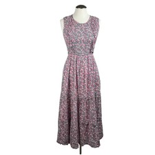 BANIANAN Women's Pink Floral Smocked Tiered Maxi Dress Midi Boho Festival Small