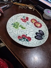 Vintage Hand Painted Fruits Leaves 12” Cake Serving Plate Platter Made In Italy