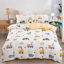 Kids Duvet Cover Set Cotton Cartoon Car Bedding Set for Boys Queen Truck