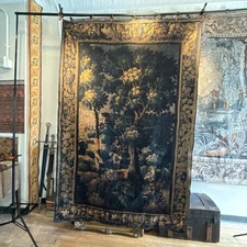 Antique 17c Verdure Tapestry Style Natural Vegan Cotton-Linen Dyed Reproduction